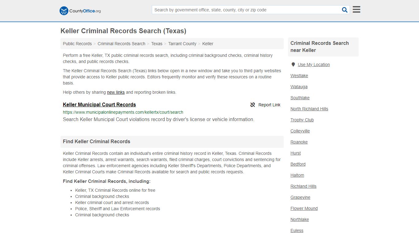 Keller Criminal Records Search (Texas) - County Office